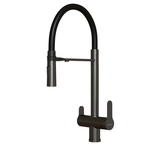 Смеситель для кухни 35k MIXLINE МЛНС-0401Г(MLSS-0401BL)черн.гиб.излив магнит,под.к фил,ЧЕРНЫЙ ГРАФИТ (556015)