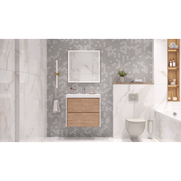 Тумба подвесная Velvex Gesso 70.2Y белый/дуб сонома под раковину 9696-70 (tp.GES.9696.70.2Y белый матовый/дуб сонома)