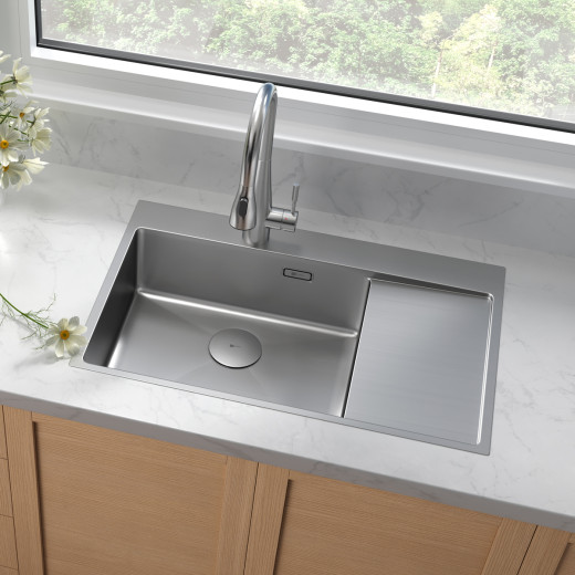 Кухонная мойка Lemark KEZADRA 780L прямоугольная с крылом из нержавеющей стали (чаша СЛЕВА) цвет: сталь (9937149)