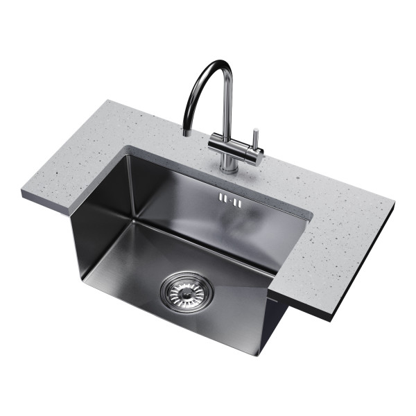 Мойка подст.монтаж MIXLINE ПРО 65х44 (3,0) вып 3 1/2" 22см с сифоном (черный графит НАНО декор) (557736)
