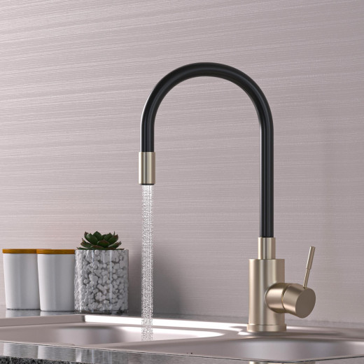 Смеситель для кухни 35k MIXLINE MLSS-0325 ЧЕРНЫЙ гибкий силиконовый излив (542377)