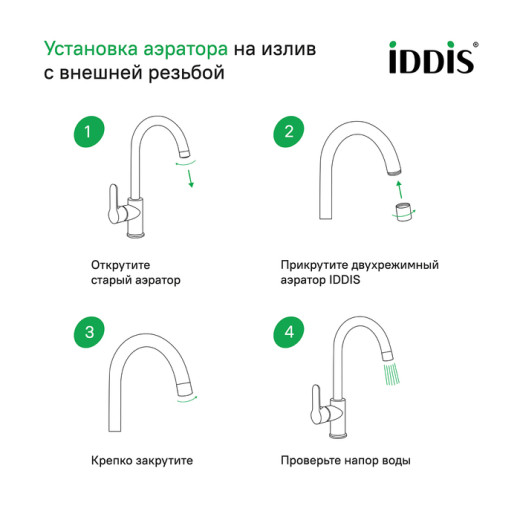 Аэратор для смесителя IDDIS Optima Home пластик, M22, корпусный, внутренняя резьба, двухрежимный (996P22S2SMD)