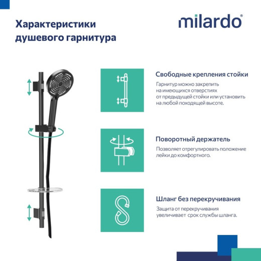 Душевой гарнитур со штангой Milardo Ideal Spa черный матовый (ILS3B70M16)