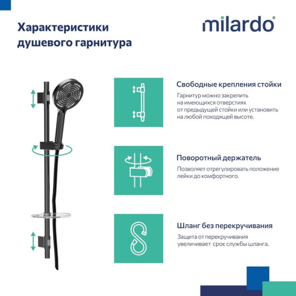 Душевой гарнитур со штангой Milardo Ideal Spa черный матовый (ILS3B70M16)