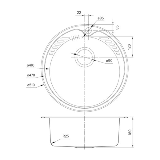Мойка врезного монтажа с сифоном IDDIS Suno S, нерж. сталь, шелк, D510 (SUN51S0i77S)