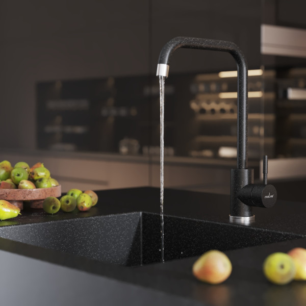 Смеситель для кухни MIXLINE ML-GS12 35к (308) черный высок. излив (550653)