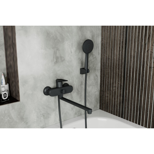 Смеситель для ванны с длинным поворотным изливом RUSH Невис (Nevis) (NE1735-51Black)