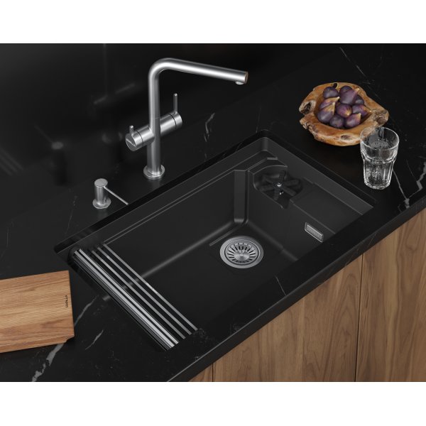 Кухонная мойка GRANULA KITCHEN SPACE RINZER кварц (7309RU, ЧЕРНЫЙ)