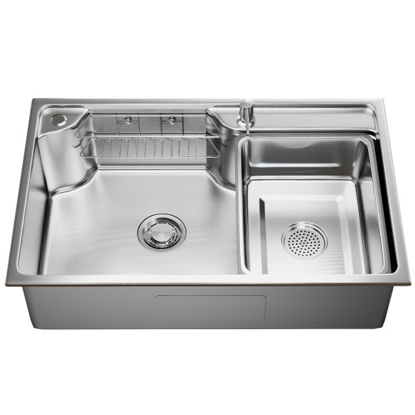 Мойка настол.монтаж MIXLINE ПРО 75х48 (1,0) вып 3 1/2" с ФАСКОЙ 21,5см с сиф.(сатин дек)+доз+кол+корз (558470)