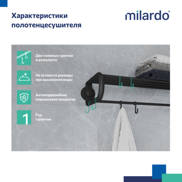 Полотенцесушитель с полкой, проволока стальная, черный матовый, Easy, Milardo, (EASBWS2M49)
