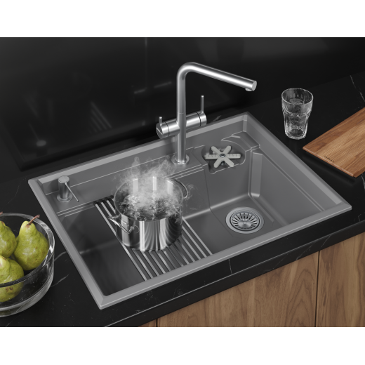 Кухонная мойка GRANULA KITCHEN SPACE RINZER кварц (7308R, АЛЮМИНИУМ)