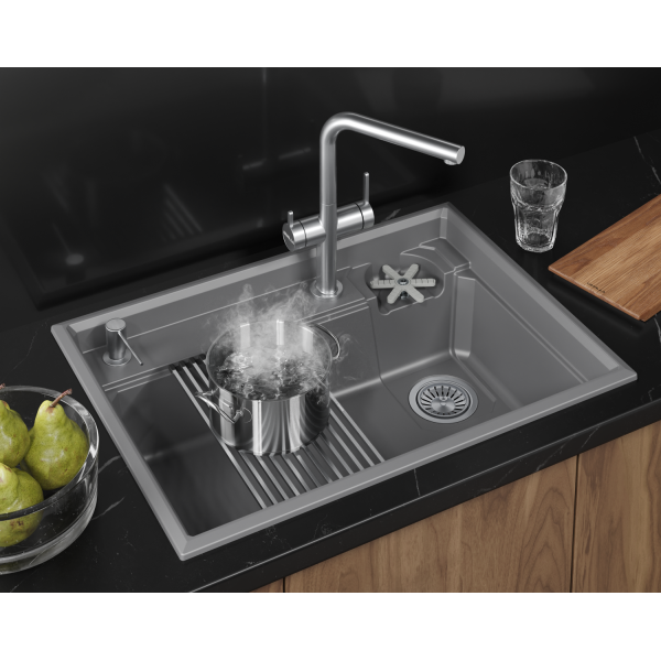 Кухонная мойка GRANULA KITCHEN SPACE RINZER кварц (7308R, АЛЮМИНИУМ)