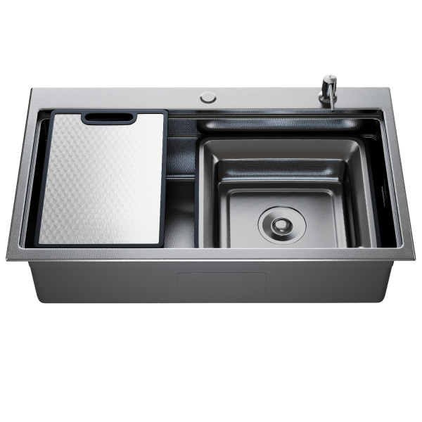 Мойка настол.монтаж MIXLINE ПРО 78х48 (1,0) вып 3 1/2" с ФАСКОЙ 21,5см с сиф.(ч граф дек)+доз+кол+р/д (558473)