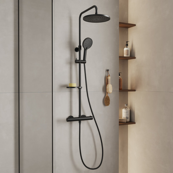 Смеситель термостатический для душа со стойкой и тропической лейкой Milardo Ideal Spa (ILSBLTHM89)