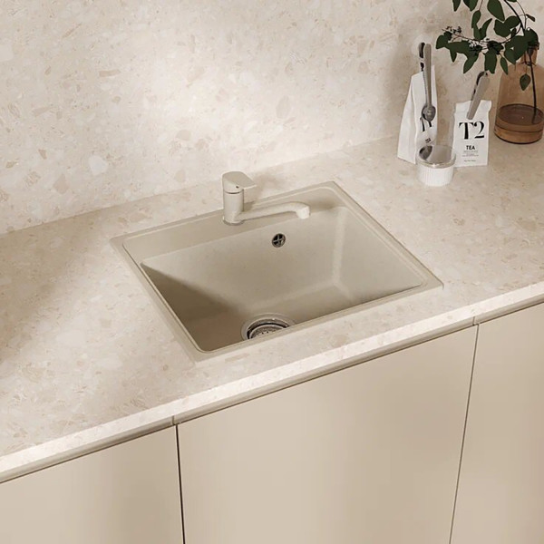 Мойкa MIXLINE МЛ-ГМУ03 (ML-GMU03) УЛЬТРА прямоугольная, бежевый камень, 490*420 мм (глуб. чаши 170) (556718)