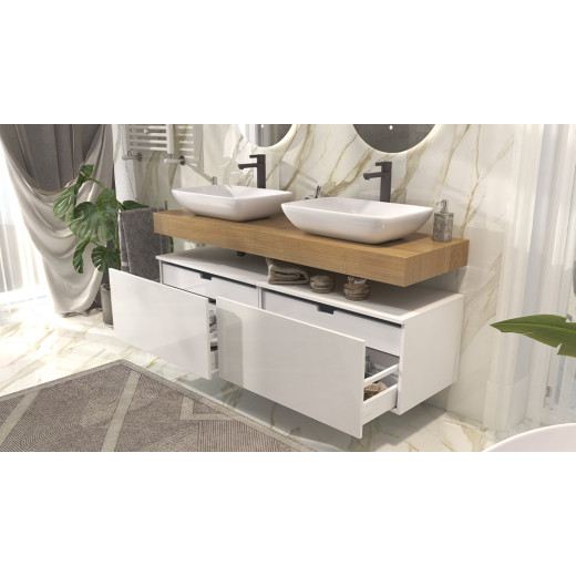Тумба подвесная Velvex Unit 80, выс. 40, выдв. ящик, внутр. ящик, белый лед (tp.UNI.80.2Y белый глянец)