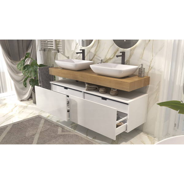 Тумба подвесная Velvex Unit 80, выс. 40, выдв. ящик, внутр. ящик, белый лед (tp.UNI.80.2Y белый глянец)