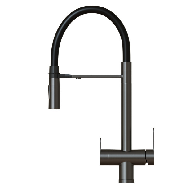 Смеситель для кухни 35k MIXLINE МЛНС-0401Г(MLSS-0401BL)черн.гиб.излив магнит,под.к фил,ЧЕРНЫЙ ГРАФИТ (556015)