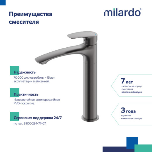 Смеситель для настольного  умывальника, графит, Rora, Milardo, RORGM01M01