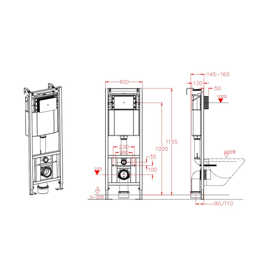 Комплект DQ унитаз DT1476516, инсталляция с клавишей DI8640116 (DS1471603)