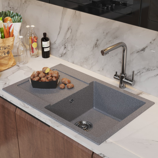 Мойка MIXLINE ML-GM31 с крылом  темно-серая (309) 770*500*190мм NEW (552190)
