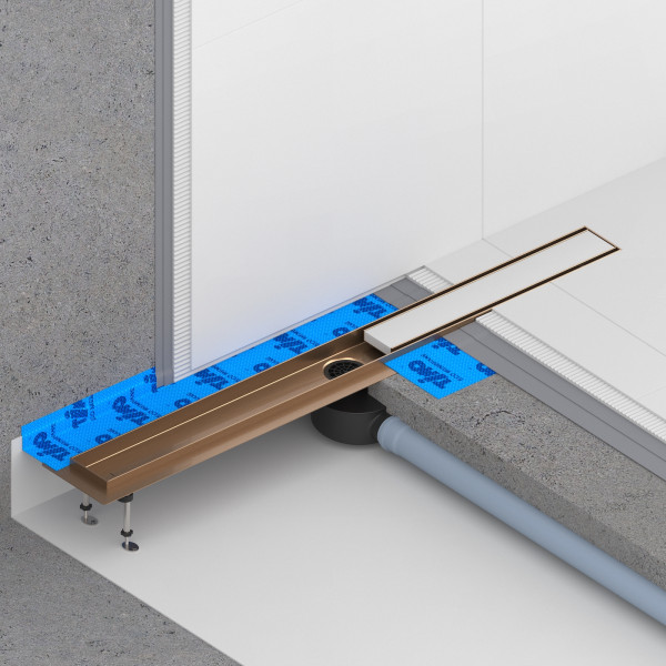 Душевой лоток TIMO Drain System 700 с двусторонней панелью "plate" под плитку, розовое золото (DS230207/19)