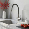 Смеситель для кухни 35k MIXLINE МЛНС-0403 (MLSS-0403) серый гиб.излив,подкл.к фильтру, п/гайку САТИН (558431)