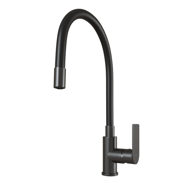 Смеситель для кухни 35к MIXLINE МЛ33-098Г(ML33-098GR) "Сити" гибкий излив боковая ручка б/отв ГРАФИТ (556597)
