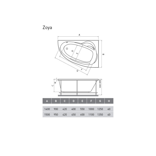 Ванна акриловая Relisan Zoya R 140x90