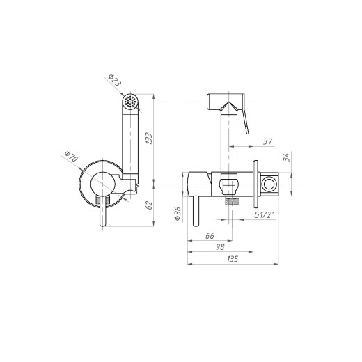 BENITO AL-859-08  золотой. Гигиенический душ со смесителем