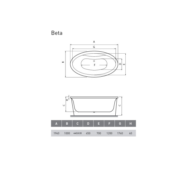 Ванна акриловая Vayer Beta 194x100 KPL Exklusiv