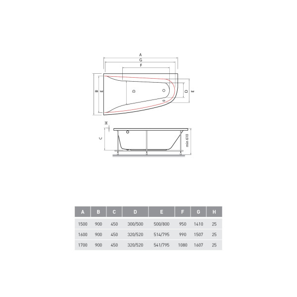 Ванна акриловая Vayer Boomerang (EH) 170x90 L