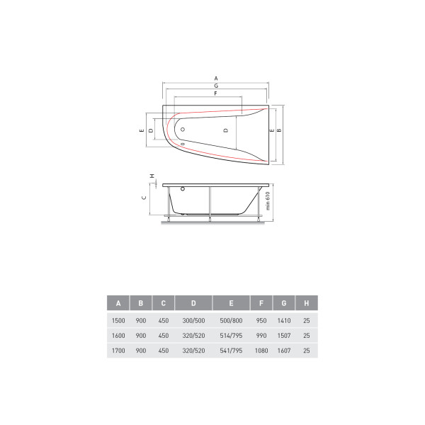 Ванна акриловая Vayer Boomerang (EH) 170x90 R