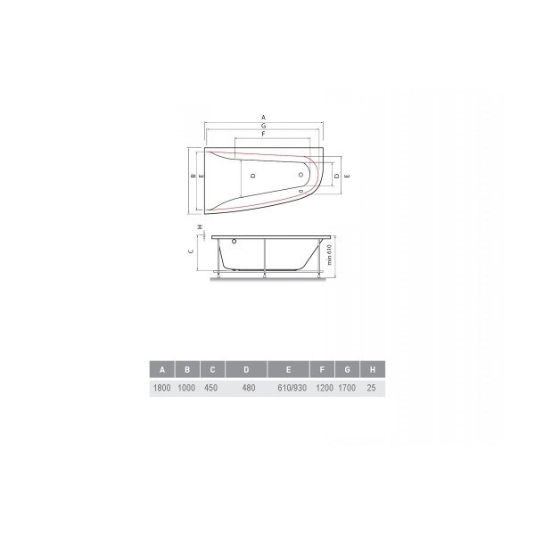 Ванна акриловая Vayer Boomerang (EH) 180x100 L (асимметрич.)