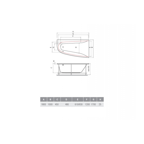 Ванна акриловая Vayer Boomerang (EH) 180x100 R (асимметрич.)