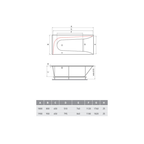 Ванна акриловая Vayer Boomerang (EH) 180x80 L