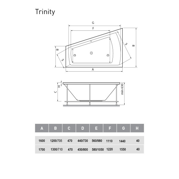 Ванна акриловая Vayer Trinity L 170x130