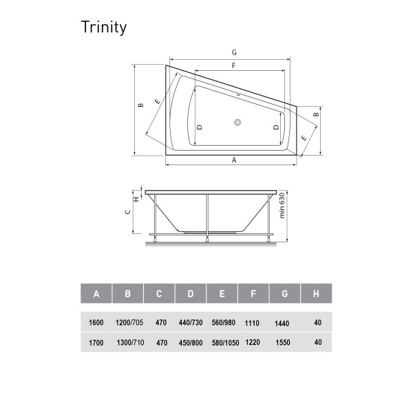 Ванна акриловая Vayer Trinity R 170x130