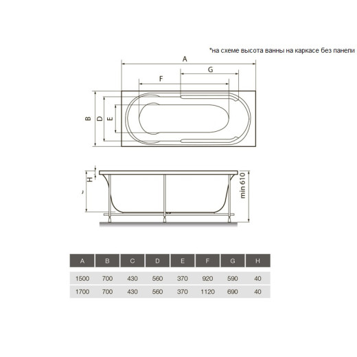 Ванна акриловая RelisanEcoPlus Прага 150х70