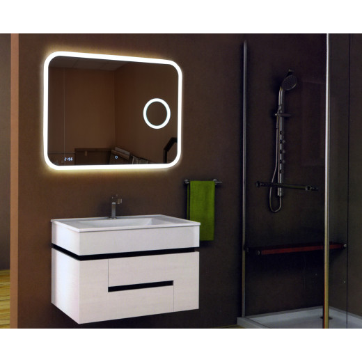 Зеркало Relisan CONSTANCE 800х600 с подсветкой, увеличительным зеркалом и часами