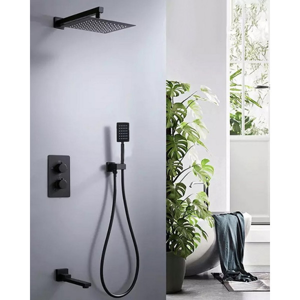 Weber Встраиваемый душевой комплект с термостатом 3 режима TVZ-0808 Чёрный