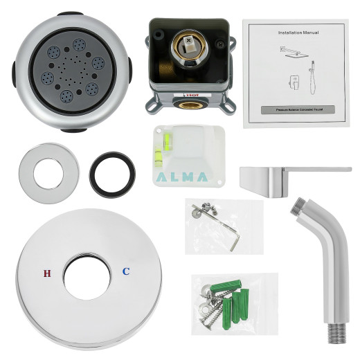 Bartin Встраиваемый душевой комплект со смесителем 1 режим TVZ-0896 Хром