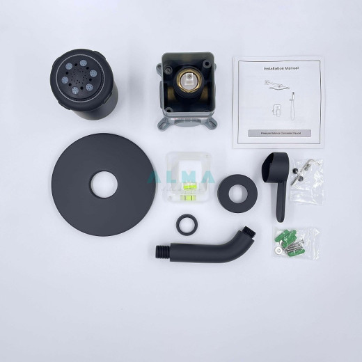 Bartin Встраиваемый душевой комплект со смесителем 1 режим TVZ-0895 Чёрный