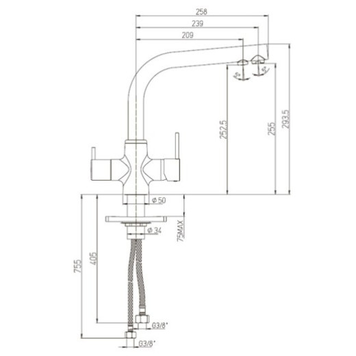 Смеситель для кухни Paini Arena на 3 воды, черный 92446433VE7B90DALMKM