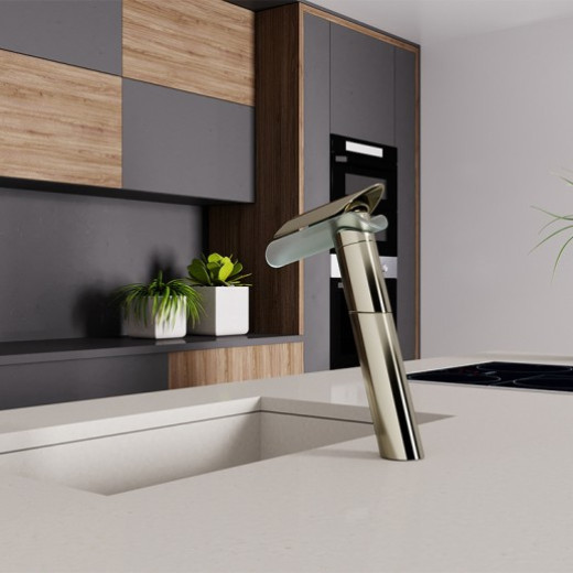 Смеситель для кухни Paini Morgana, никель, излив стекло 73PW579VRKM