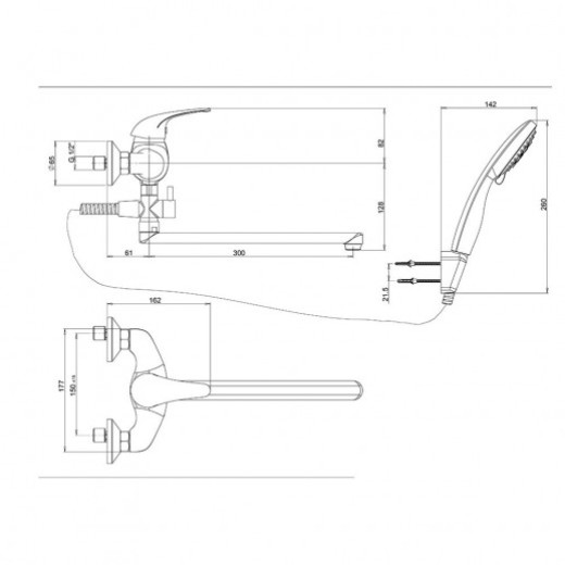 Смеситель для ванны Paini Nove без аксессура 09CR111