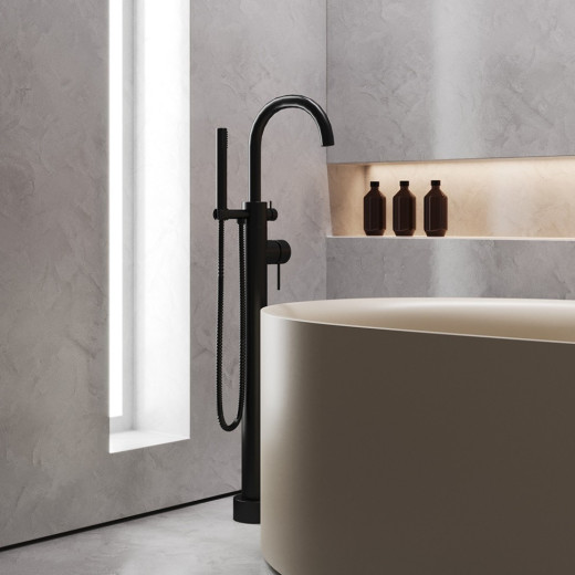 Смеситель напольный Paini Cox для ванны поворотный излив, черный матовый PVD 78PZ136LM