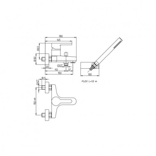 Смеситель для ванны Paini Arena FT с аксессуаром 92CR105FTKM