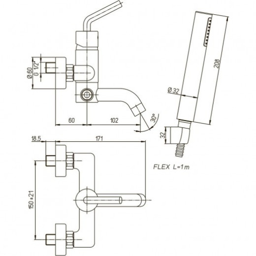 Смеситель для ванны Paini Pixel с аксессуаром 81CR100NEWKM