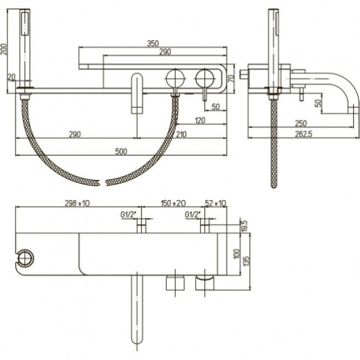 Смеситель для ванны Paini Pad с аксессуара PDCR100B0